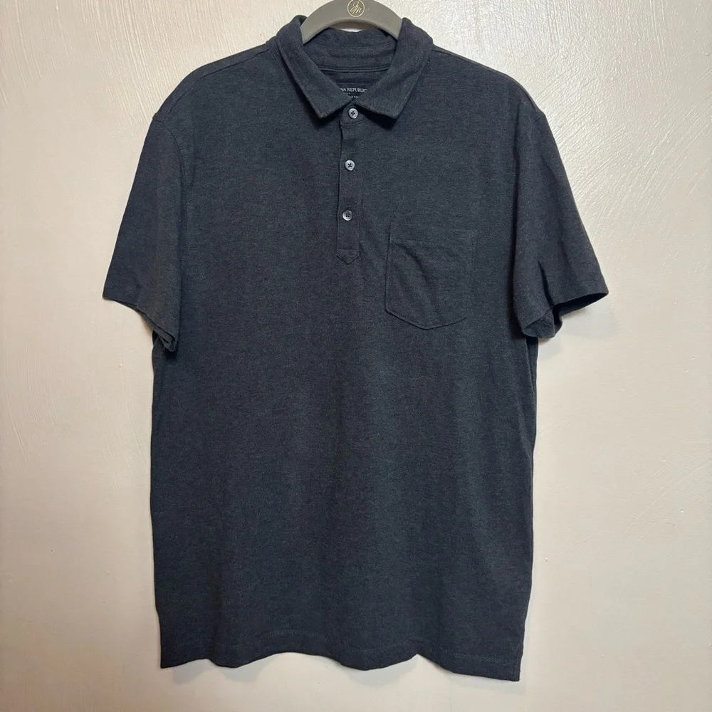 Banana Republic Men's Shirt Wicking‎ Pique Polo Short Sleeve Gray Size Medium